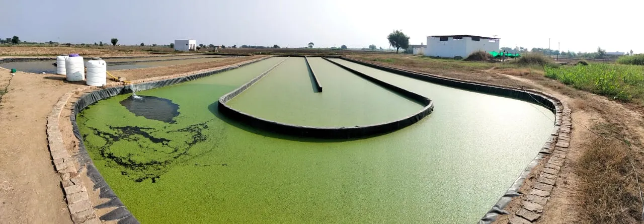 A raceway with water tanks and the site building behind it
